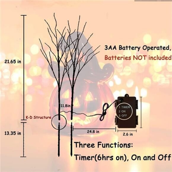 Halloween Tree Branch Lights 32IN 100 Orange LED, Lighted Black Twig Branches - Picture 4 of 7